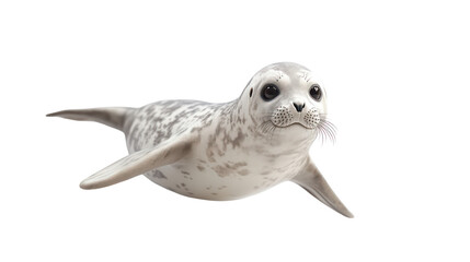 Cute spotted seal pup swimming isolated on transparent background