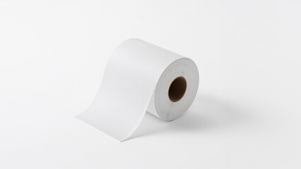 A roll of white toilet paper on a plain white background.