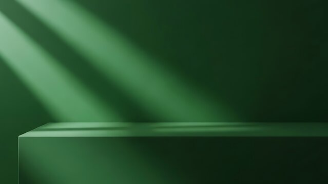 Elegant Dark Green Product Display Platform with Subtle Light and Shadow Play Ideal for Modern Product Showcases and Minimalist Design Concepts