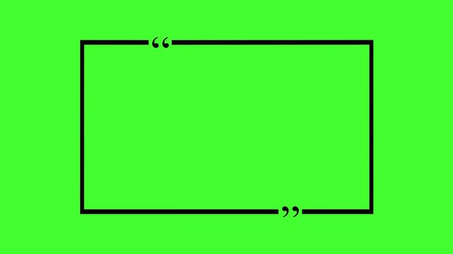 Black quote box animation on black chroma key. Rectangular quote mark graphic animation.