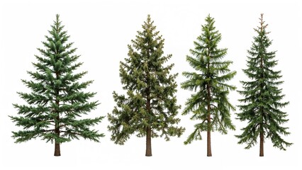 Obraz premium A row of four pine trees with varying shapes and sizes.