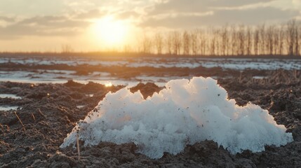 Jagged shard of frozen earth under sunset light