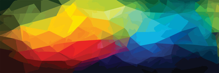 무지개 색상의 다채로운 기하학적 패턴 배경, 추상적인 로우 폴리 스타일의 디지털 아트워크