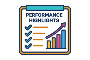 Performance highlights board chart with growth indicators and checkmarks  