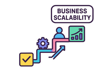 Business scalability steps concept with growth chart and gears  