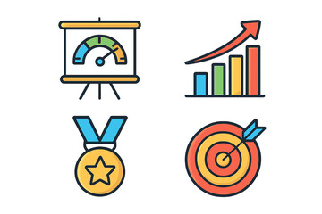 Business performance icons showing growth, achievement, and targets performance board icons
