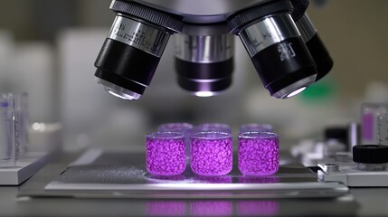 Microscope examining biological cellular samples under bright light