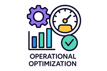 Operational optimization tools graphic with gears, gauge, and bar chart  