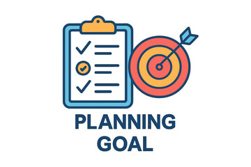 Planning goals layout checklist with target icon in colorful desig