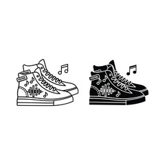 Stylized high top sneakers with musical notes illustrating a beat or rhythm