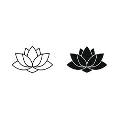 Simple outline and silhouette of a lotus flower on a white background