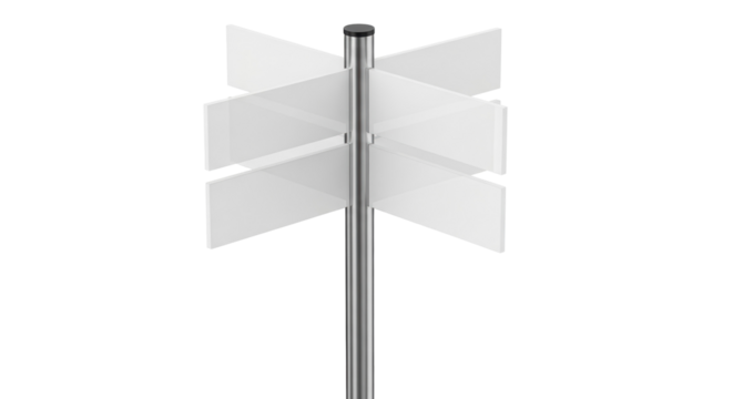 Directional signpost PNG isolated on transparent background, blank signpost with multiple signs for navigation and information