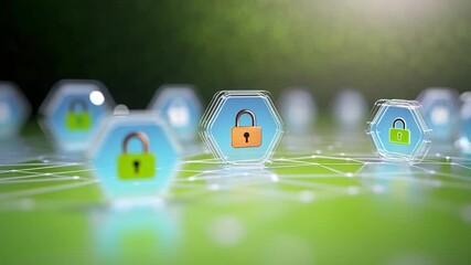 Secure Network: A mesmerizing network of digital padlocks gleams, symbolizing robust security measures and data protection. The interconnectedness suggests global data safeguarding. - Powered by Adobe