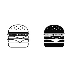 Two stylized hamburger icons one outlined and one solid black on a white background