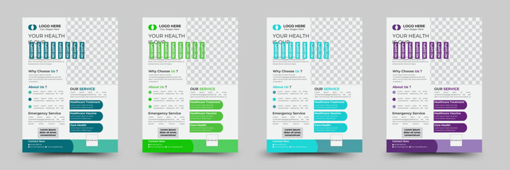 Simple Creative Corporate Business clinic Flyer design, 4 Color Variant, natural Shape, Layout.