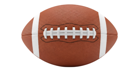 American football PNG isolated on transparent background, brown leather ball with white stripes for sports and game design
