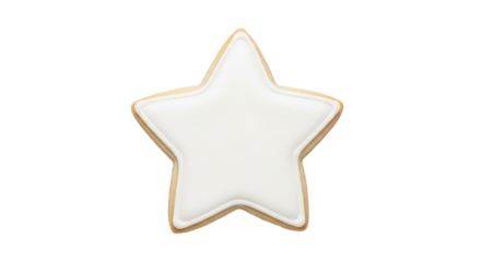 Star shaped sugar cookie with white icing isolated PNG, festive treat for Christmas and holiday baking projects