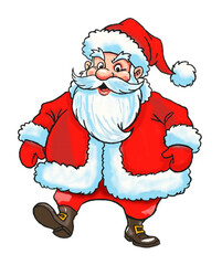 Cheerful Santa Claus walking in a festive setting during the holiday season