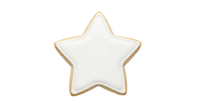 Star shaped sugar cookie with white icing isolated PNG, festive treat for Christmas and holiday baking projects