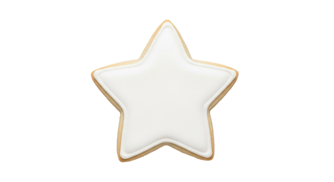 Star shaped sugar cookie with white icing isolated PNG, festive treat for Christmas and holiday baking projects