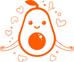 Smiling Cartoon Avocado with Hearts and Leaf