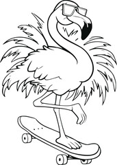 Cool Flamingo Wearing Sunglasses on Skateboard