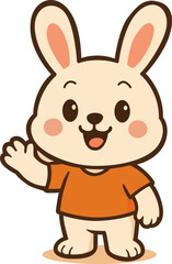 Cartoon Illustration of Bunny Waving