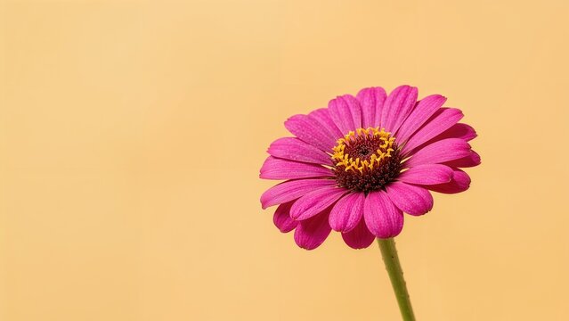 Pink flower bloom against a beige background. Close-up of the vibrant flower. Nature and floral beauty. The concept of botany and natural aesthetics.