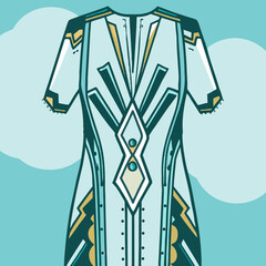 Stylized ornate robe with geometric patterns and clouds