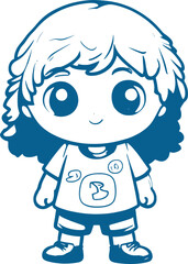Cartoon Child with Curly Hair and Duck Shirt