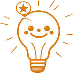 Smiling Light Bulb with Star Speech Bubble