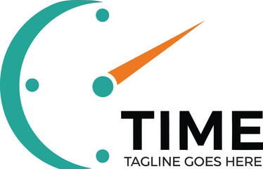 Modern abstract time clock logo design concept, featuring a dynamic orange pointer and teal elements, ideal for services valuing speed and efficiency.