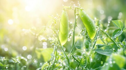 Two delicate pea pods growing in a bright garden