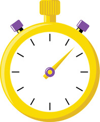 Yellow stopwatch with white face and purple buttons, displaying a single hand on a clean background, symbolizing time measurement and deadlines