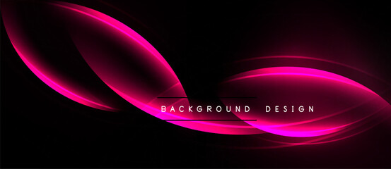 Abstract pink waves over black background. Smooth curves create dynamic, modern visual effect. Elegant design for digital projects.