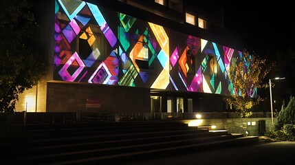 Rainbow over ancient European town street and architecture at night