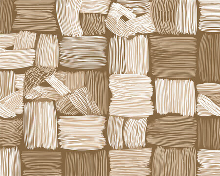 Fundo vetorial bege e marrom com textura abstrata de palha tran&ccedil;ada em estilo artesanal e r&uacute;stico.