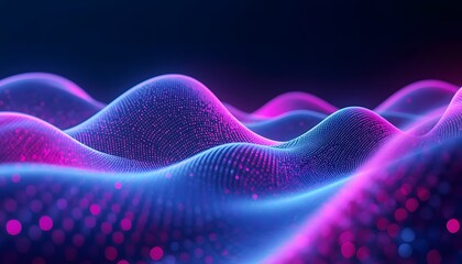 Abstract wavy landscape with neon pink and blue lights