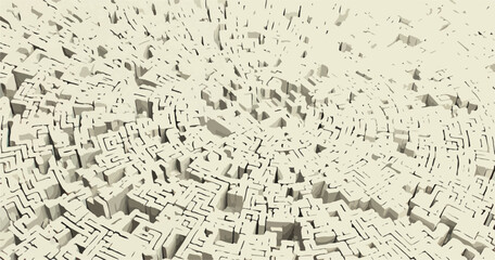 Textura abstrata de cidade futurista em perspectiva a&eacute;rea, padr&atilde;o complexo de arquitetura minimalista em 3D.