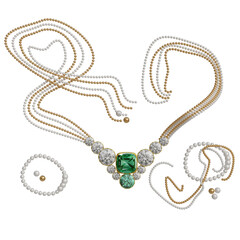 Elegant green gemstone and pearl necklace set with gold accents for special occasions