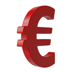Red euro symbol created from glossy material showcasing modern finance concepts and currency design