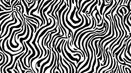 Fototapeta premium Black and white zebra stripe pattern with flowing lines and abstract design.