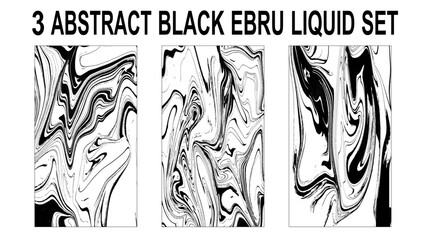 Set of abstract backgrounds. Ink marbling textures. Black and white. Hand drawn marble illustrations. Traditional Turkish ebru technique. Vector illustration.