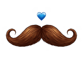 Brown mustache with blue heart above it isolated on transparent background
