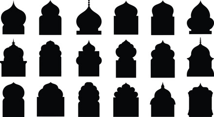 Collection of silhouette islamic architecture arches and domes representing mosque designs and cultural heritage ideal for architectural illustrations and ramadan designs © LailaArtworks