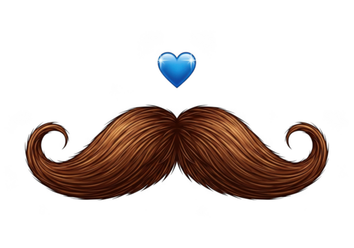 Brown mustache with blue heart above it isolated on transparent background