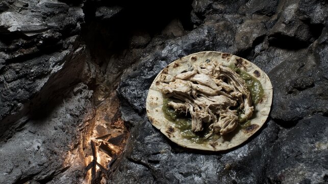 Chicken Tinga Tacos with Salsa Verde on a Stone Backdrop