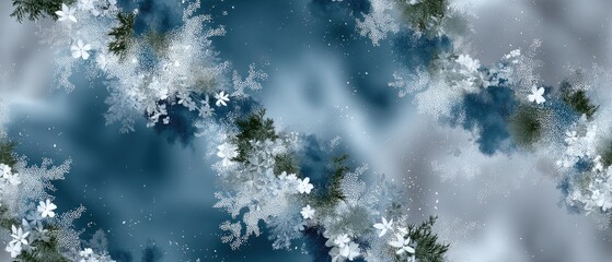 Seamless watercolor pattern of white and gray flowers with vintage effect on a dark blue background for elegant design projects