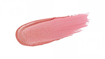 A pink cosmetic product swatch or smear with a shiny, metallic finish.