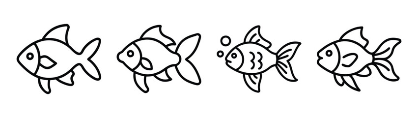 Four cute fish swimming together coloring page for kids and adults simple drawing outline art